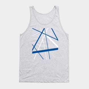 Criss Cross Blue and White Lines On Black Tank Top